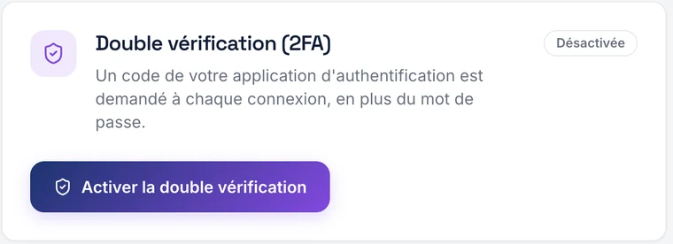 l'activation de la double authentification sur un compte KISMO