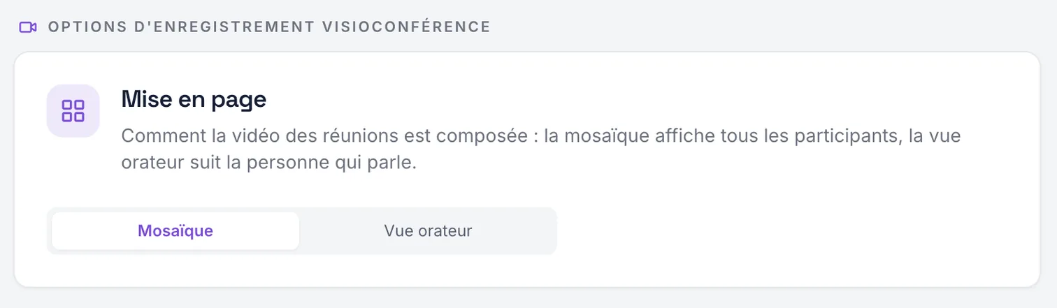 mosaïque ou vue orateur, choisi avant la réunion