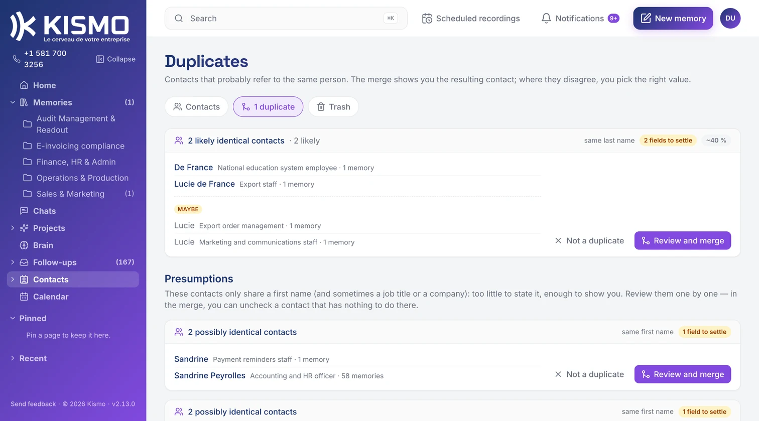 detected duplicates, review or merge