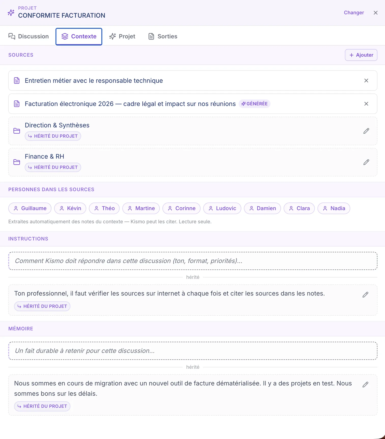un projet : contexte, discussions et sorties au même endroit