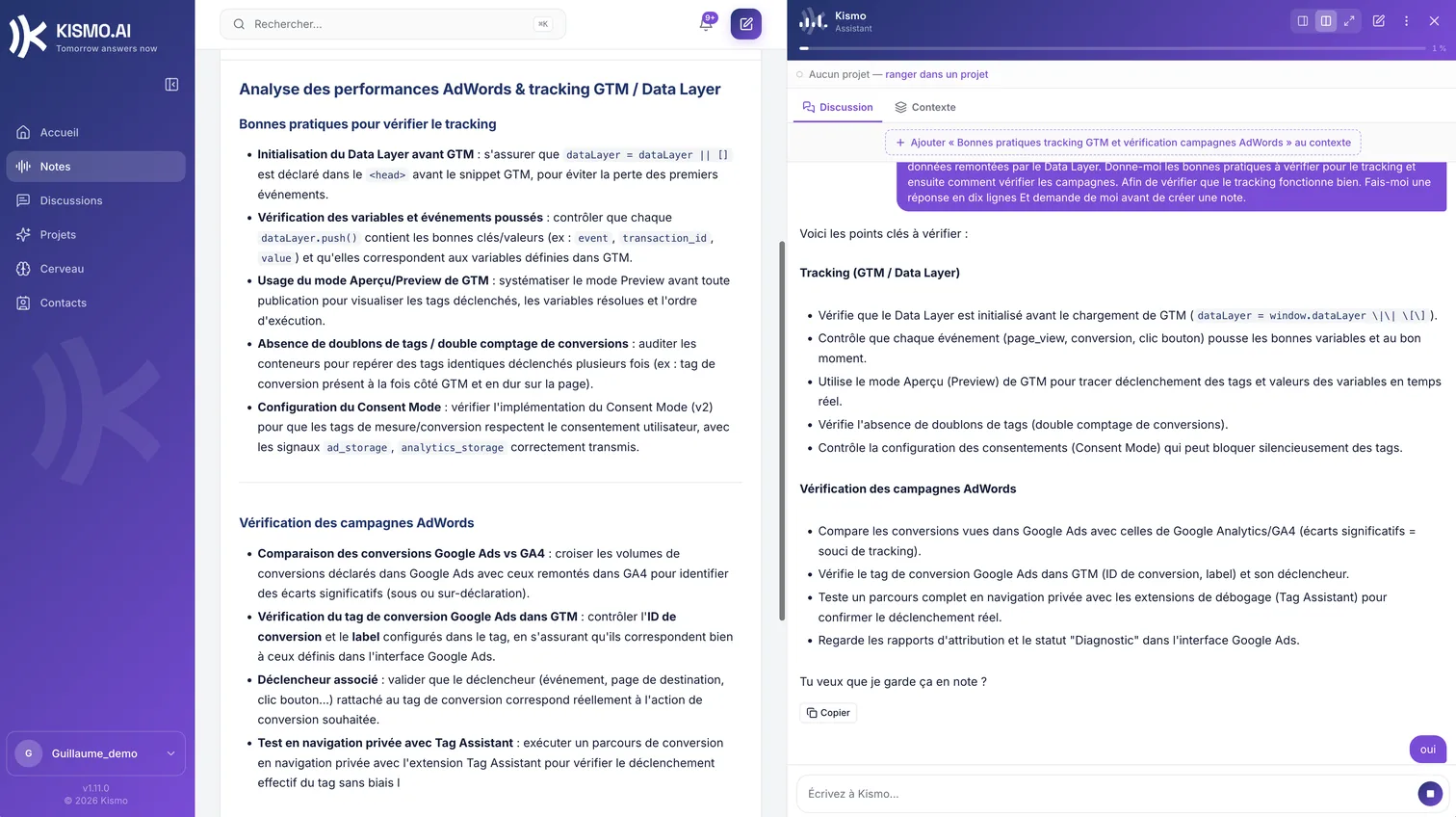 une discussion aboutie devient une note rangée