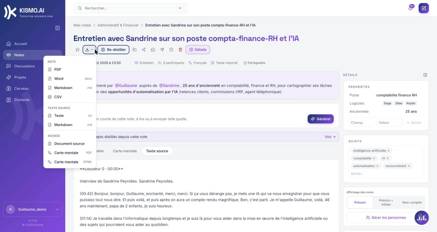une note créée depuis un document importé, fichier d'origine téléchargeable