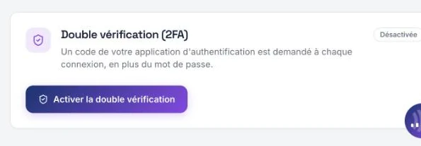l'activation de la double authentification dans l'espace client
